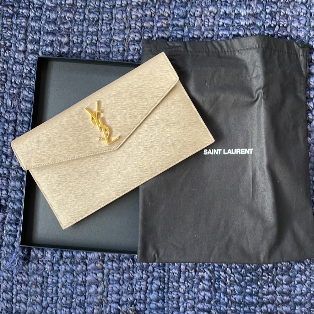 YSL POUCH MEDIUM DARK BEIGE purse bag clutch